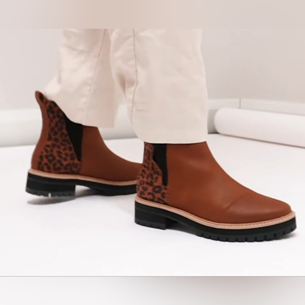 Toms Dakota Leather Leopard Dark Ember Oiled Chelsea Womens Ankle Boots Size 10 - Picture 9 of 12